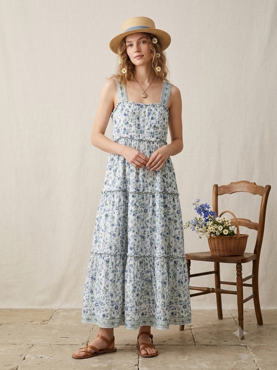 Max Studio Dresses & Skirts - Max Studio 100% Cotton Floral Boho Cottagecore Tiered Midi/Maxi Dress - Size M